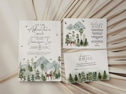 Forest Woodland Baby Shower Bundle Printable, boy baby Shower Invitation Bundle, winter fall baby shower, woodsy christmas baby shower