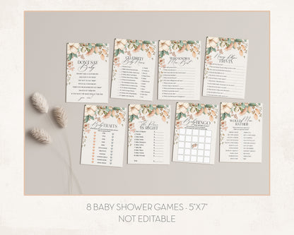 Blush Pink Floral Baby Shower Bundle Printable Template, boho Baby Shower Games, Oh Baby in bloom, rose gold Baby Shower Invitation