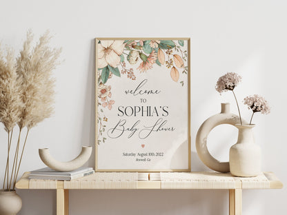 Blush Pink Floral Baby Shower Welcome Sign Template, vintage Floral Baby Shower Welcome Sign, Instant Download rose gold Baby Shower Signage