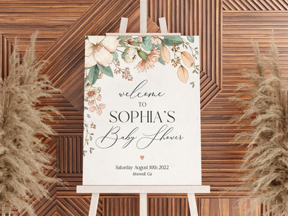 Blush Pink Floral Baby Shower Welcome Sign Template, vintage Floral Baby Shower Welcome Sign, Instant Download rose gold Baby Shower Signage