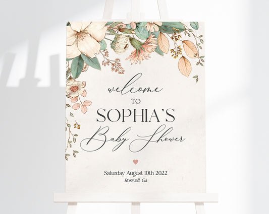 Blush Pink Floral Baby Shower Welcome Sign Template, vintage Floral Baby Shower Welcome Sign, Instant Download rose gold Baby Shower Signage