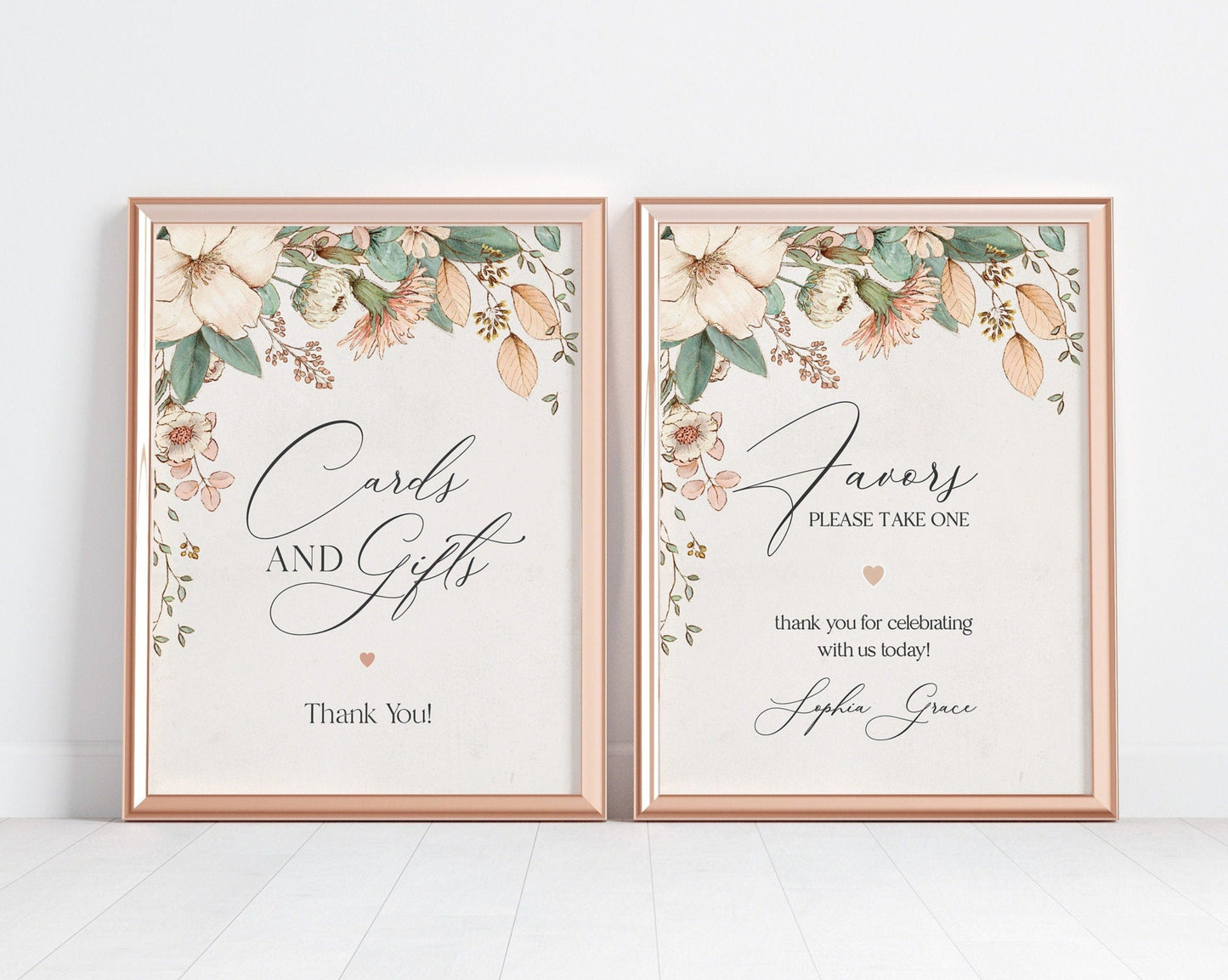 Blush Pink Floral Signage Cards and Gifts Sign and Favors Sign Printable, party decor, vintage floral birthday rose gold baby shower sign