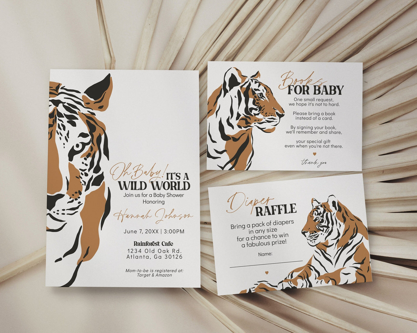 Little Tiger Jungle Baby Shower Invitation Set Template, Oh Baby Its a Wild World, Safari Animals Digital Instant Download, boy baby shower