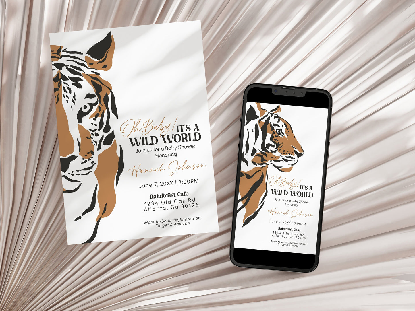 Little Tiger Jungle Baby Shower Invitation Set Template, Oh Baby Its a Wild World, Safari Animals Digital Instant Download, boy baby shower