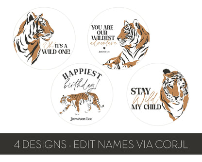 Jungle Siberian Tiger Cupcake Toppers Printable Template, little tiger safari boy birthday party, Safari birthday party, minimal birthday