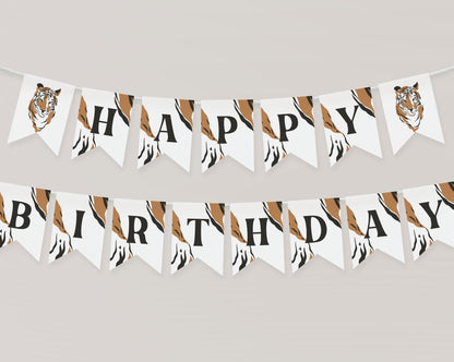 Jungle Siberian Tiger birthday party banner printable decor, first birthday Pennant, little tiger birthday party, first birthday wild one