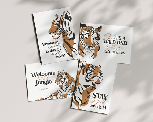 Jungle Siberian Tiger Birthday Party Signage Printable Decor, little tiger baby shower decor, boy baby shower wild one safari birthday party