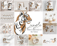  Modern Jungle Little Tiger first Birthday Bundle Printable, boy birthday Invitation Bundle, safari siberian tiger minimal birthday party