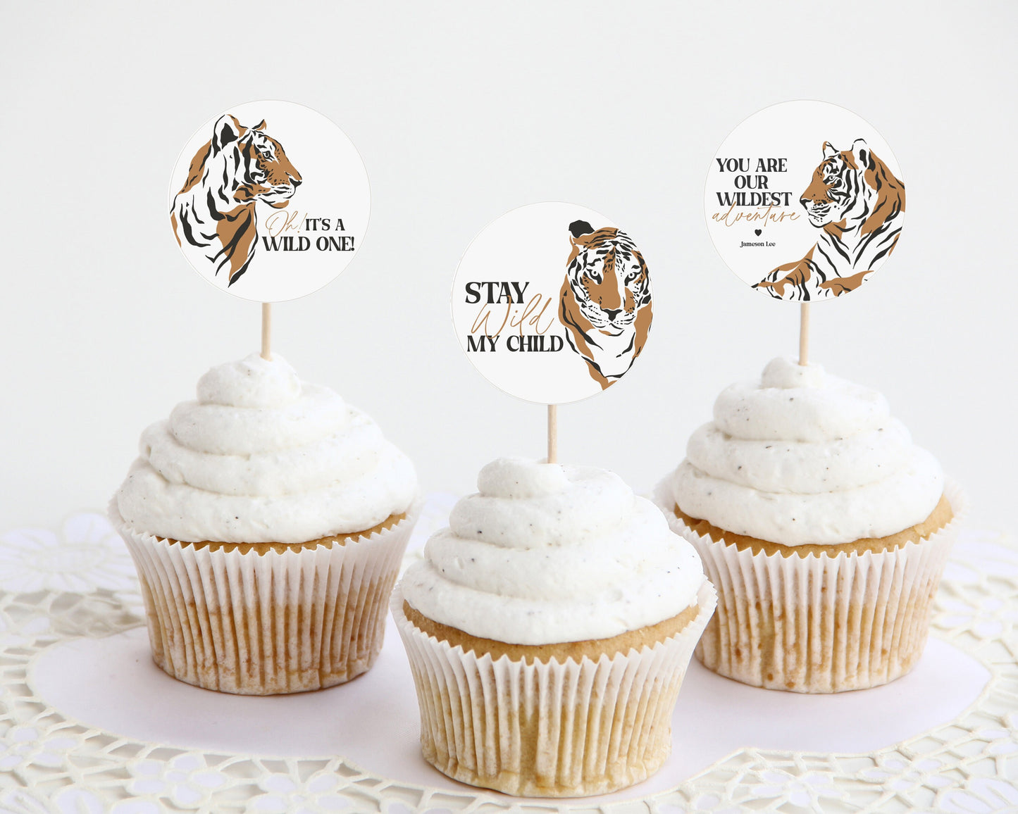 Jungle Siberian Tiger Cupcake Toppers Printable Template, little tiger safari boy birthday party, Safari birthday party, minimal birthday