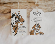  Jungle Siberian Tiger Favor Tags Printable Template, wild one boy first birthday party, Rectangle thank you tag, safari little tiger favors