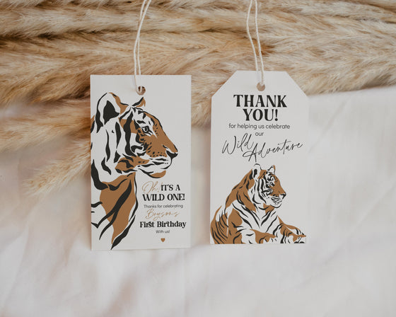 Jungle Siberian Tiger Favor Tags Instant Download, wild one boy first birthday party, Circle tag, safari little tiger birthday party favors