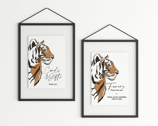 Jungle Siberian Tiger Cards and Gifts Sign and Favors Sign, Little tiger boy baby shower decor Wild one first birthday decor safari birthday