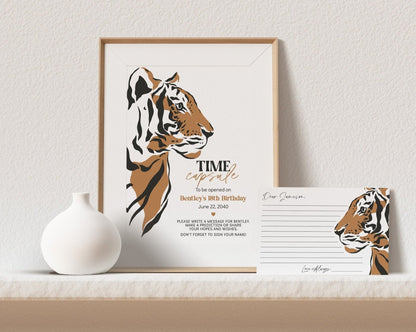 Jungle Siberian Tiger First Birthday Time Capsule Printable Template, advice for baby cards, wild one birthday party for boy, little tiger