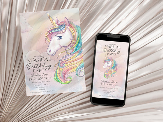 Unicorn Birthday Bundle Printable, Editable Unicorn Invitation Party Package Unicorn Party Pack, Unicorn Theme 1st Birthday Instant Download