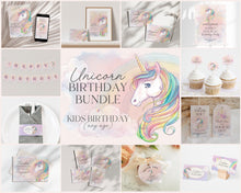  Unicorn Birthday Bundle Printable, Editable Unicorn Invitation Party Package Unicorn Party Pack, Unicorn Theme 1st Birthday Instant Download