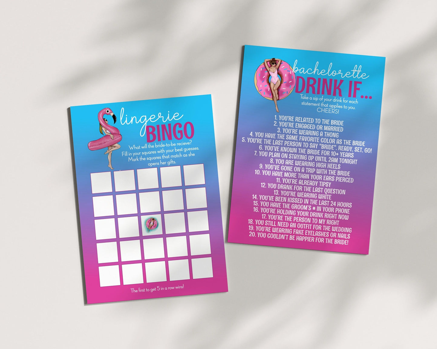 Ombre pool party 21st birthday game, and bachelorette party game, lingerie bingo, 21+ games