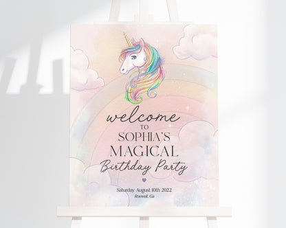 Magical Unicorn Birthday Party Welcome Sign Printable Template, unicorn birthday party decorations, rainbow birthday party for girl,