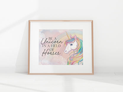 Unicorn Printable Birthday Party Decor, be a unicorn in a field of horses, rainbow unicorn party, stay magical, you are magic, girl birthday