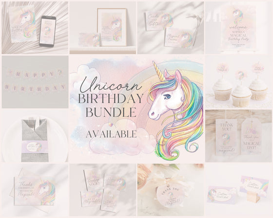 Unicorn Birthday Favors Tags Printable Template, rainbow unicorn birthday party for girls, fairytale birthday celebration, thank you tag