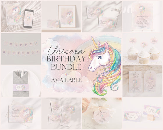 Unicorn Cupcake Toppers Printable, rainbow unicorn birthday party decor, cupcake toppers birthday party for girl, instant download corjl