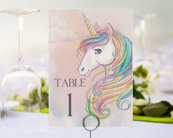 Unicorn Table Numbers Printable Template, rainbow unicorn birthday party, fairytale birthday party, magical birthday party INSTANT DOWNLOAD