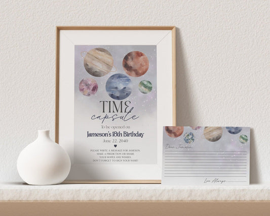 Outer Space Time Capsule Printable Template for First Birthday Party, Moon Planets Baby Shower, Astronaut Rocket Space Birthday Download