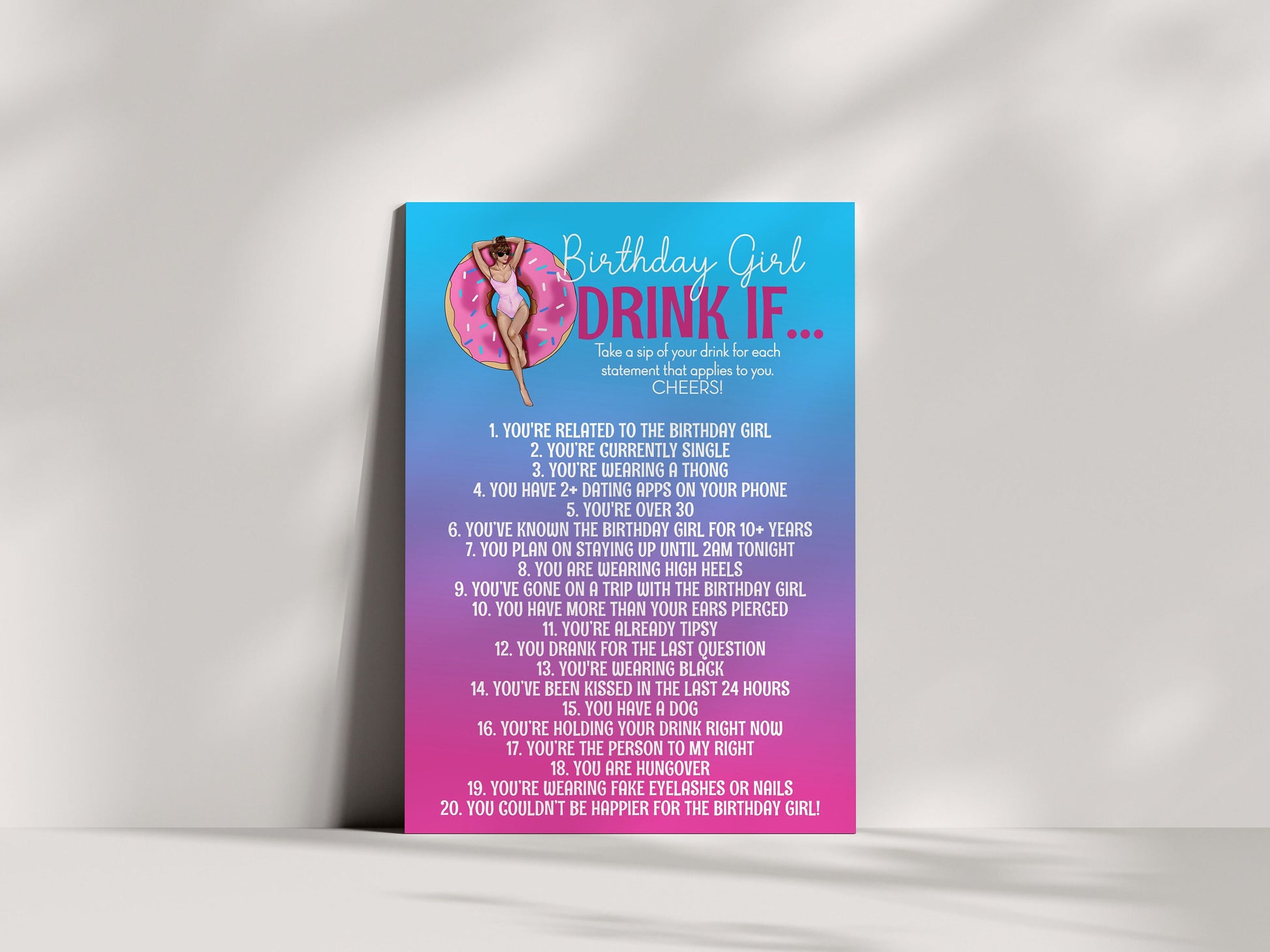 Ombre pool party 21st birthday game, and bachelorette party game, lingerie bingo, 21+ games