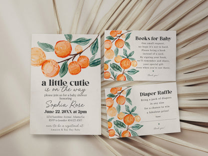 Little Cutie is on the Way Baby Shower Invitation Template, citrus baby shower, tangerine gender neutral baby shower boho bay shower