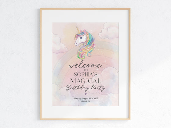 Magical Unicorn Birthday Party Welcome Sign Printable Template, unicorn birthday party decorations, rainbow birthday party for girl,