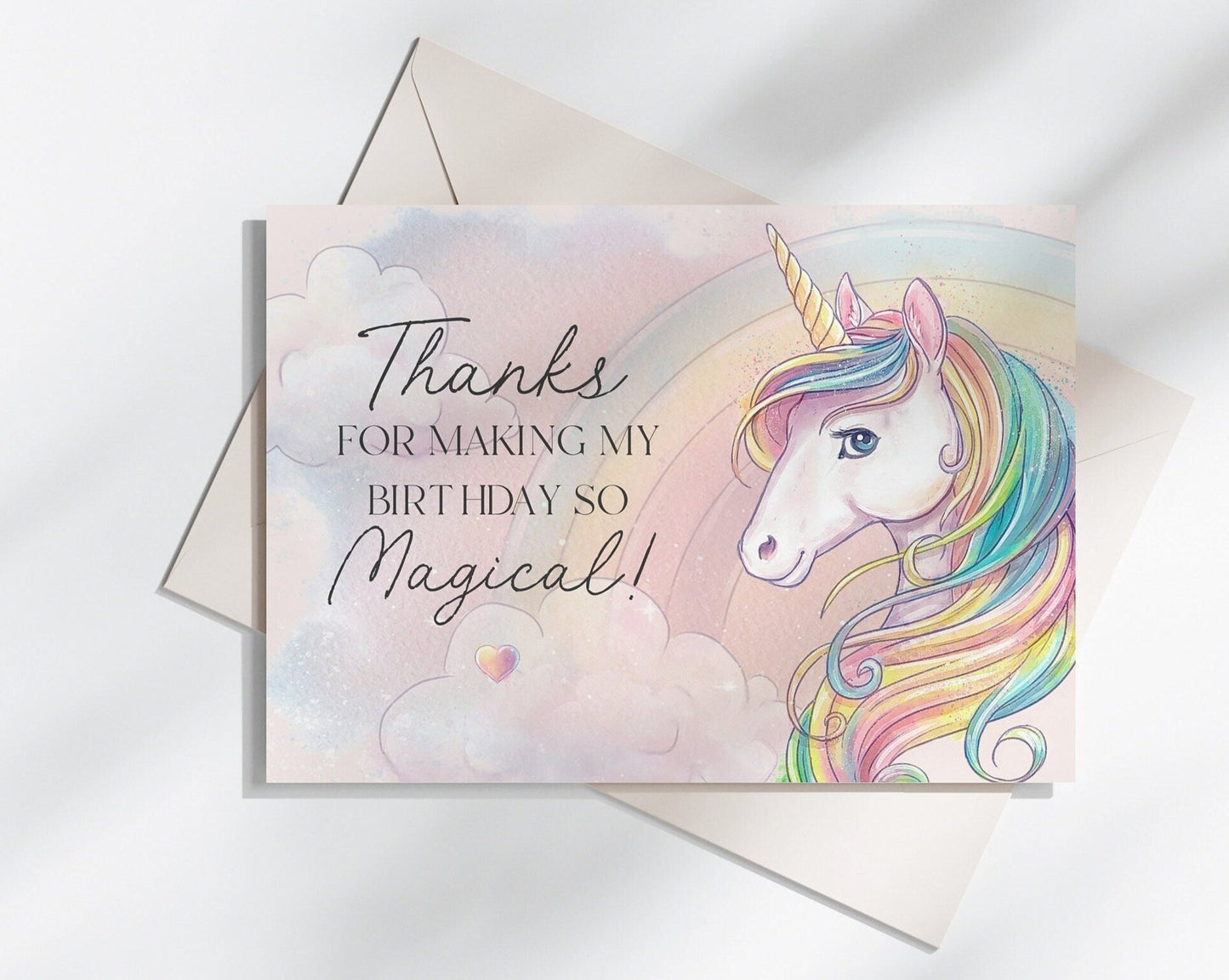 Unicorn Thank You Card Printable Template, rainbow unicorn birthday party, birthday party for girl magical unicorn birthday instant download