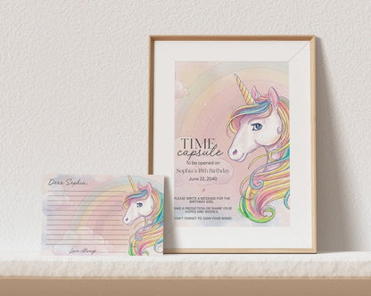 Unicorn First Birthday Party Time Capsule Printable Template, letters to the birthday girl, rainbow unicorn birthday for magical fairytale