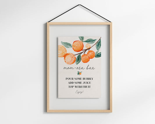 Little Cutie is on the Way Mom-osa Bar Sign Printable Template, citrus baby shower mimosa bar sign, tangerine gender neutral baby shower