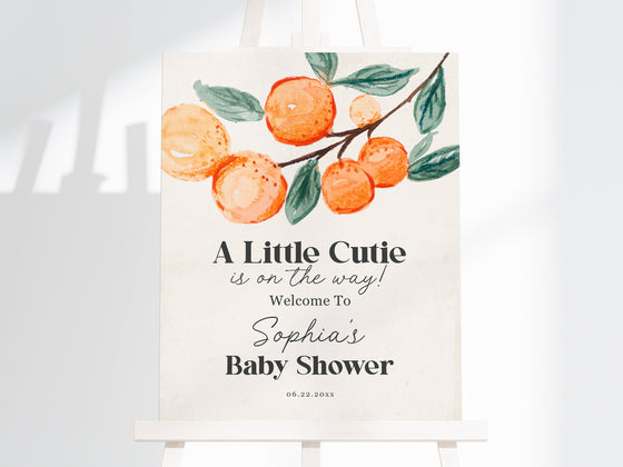 Little Cutie is on the Way Citrus Baby Shower Welcome Sign Printable, orange baby shower, gender neutral baby shower, cutie baby shower