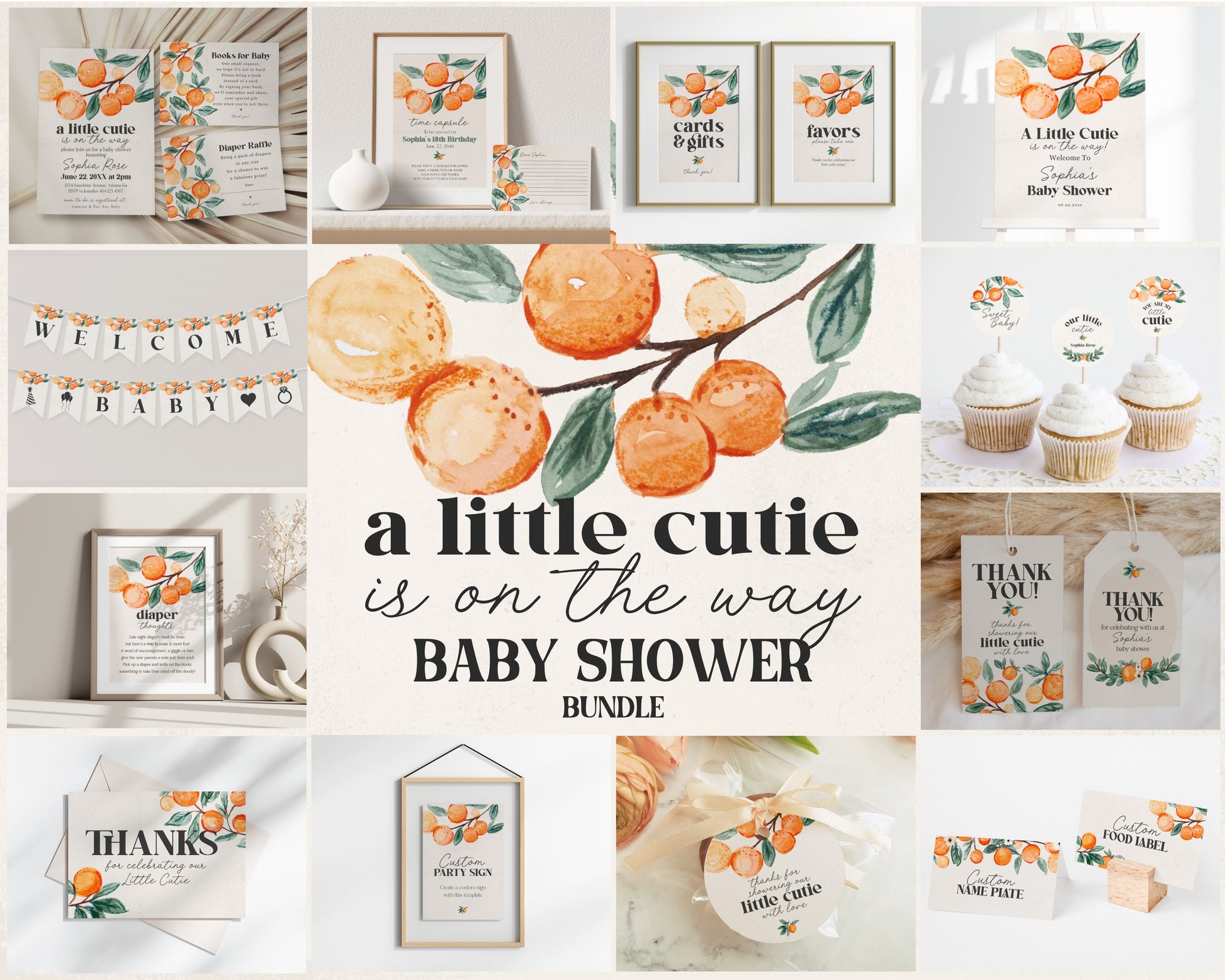 Little Cutie is on the way Baby Shower Bundle Printable, cutie baby Shower Invitation Bundle, spring summer baby shower, cutie baby shower