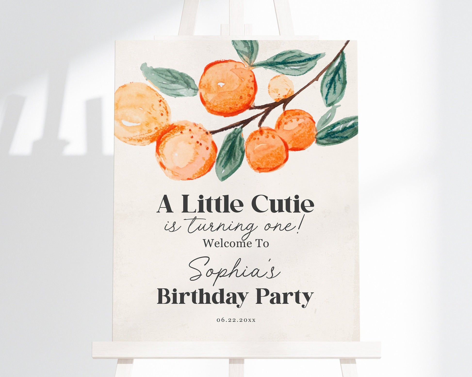 Little Cutie Birthday Welcome Sign Printable Template, orange birthday party, girl birthday party, florida citrus birthday party turning one