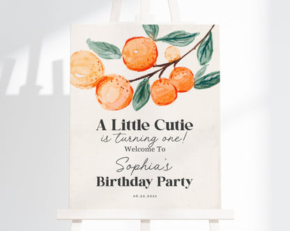 Little Cutie Birthday Welcome Sign Printable Template, orange birthday party, girl birthday party, florida citrus birthday party turning one