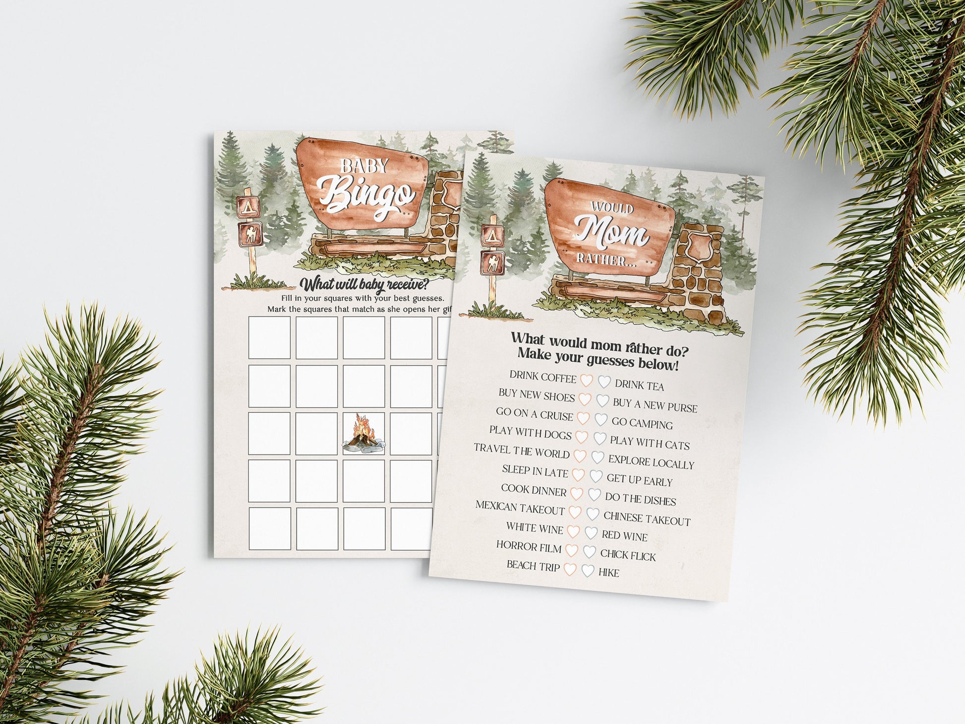 National Park baby shower games bundle, let the adventure begin games template, adventure awaits forest woodland baby shower party game