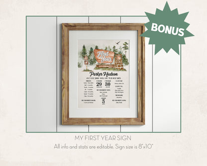 National Park First Birthday Bundle Printable, mountain woodland birthday party bundle editable adventure awaits outdoor birthday party