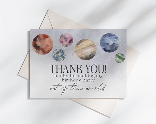 Outer Space Thank You Card Printable Template, trip around the sun boy birthday party, First birthday thank you card, Galaxy thank you note