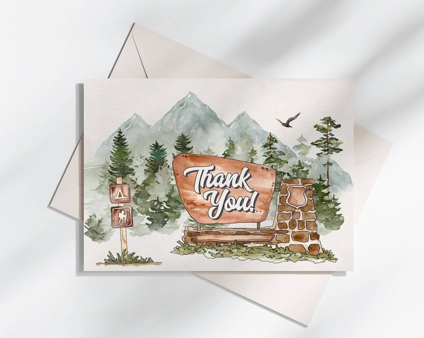 National Park Thank You Card Printable Template, woodland baby shower, summer outdoor camping birthday party for boy, adventure awaits