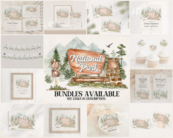 National Park Bridal Shower Favor Tags Instant Download, woodland bridal shower favors, fall outdoor nature shower, adventure bridal shower