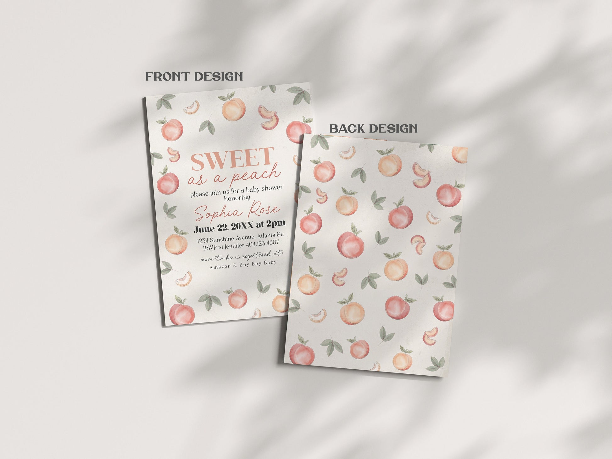 Sweet as a Peach Baby Shower Invitation Template, summer baby shower invite, boho baby shower for girl, sweet little peach invitation, books