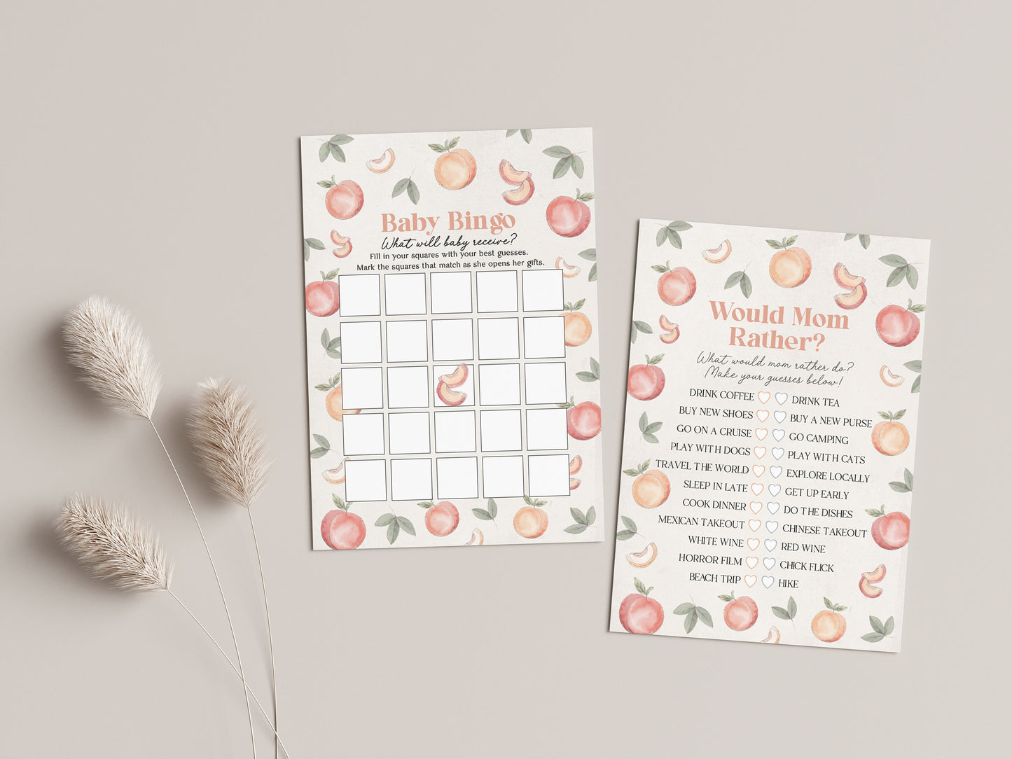 Sweet as a Peach printable peach baby shower games, spring or summer baby shower for girl, a little peach is on the way, fruit baby shower