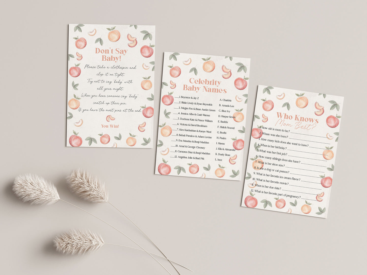 Sweet as a Peach printable peach baby shower games, spring or summer baby shower for girl, a little peach is on the way, fruit baby shower