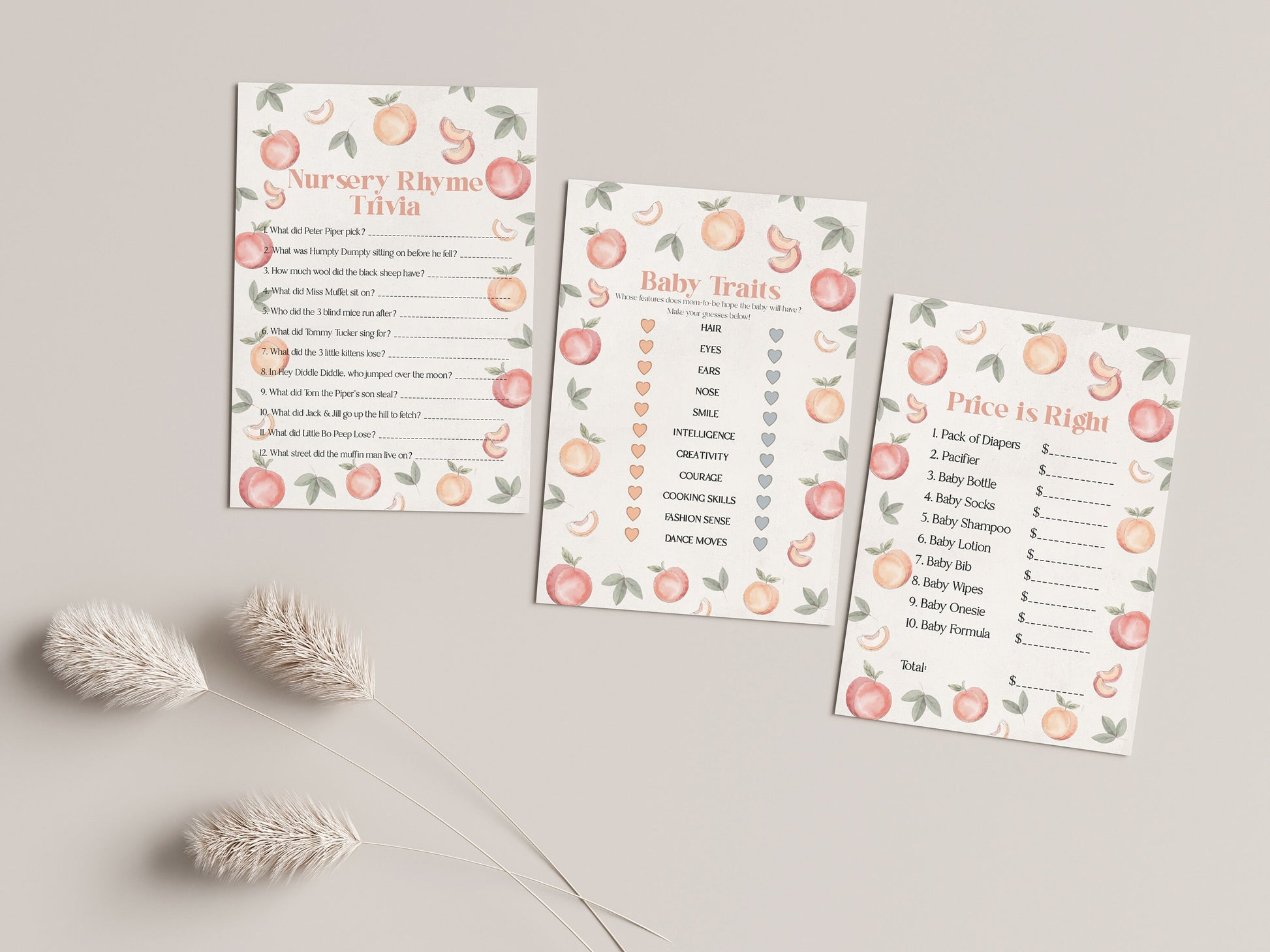 Sweet as a Peach printable peach baby shower games, spring or summer baby shower for girl, a little peach is on the way, fruit baby shower