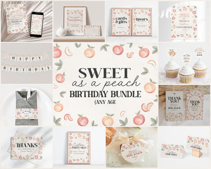 Sweet Little Peach Birthday Bundle Printable Template, sweet as a peach birthday, georgia peach birthday for girl, spring summer birthday