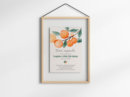 A little cutie is on the Way Time Capsule Printable Template, cutie baby shower advice for baby shower, citrus orange fruit first birthday