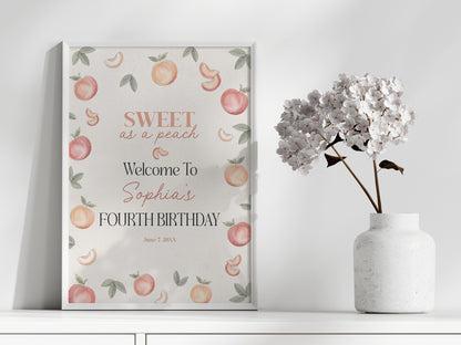 Sweet as a Peach Birthday Welcome Sign Printable, peach birthday party, girl birthday party, spring or summer birthday, fruit birthday party