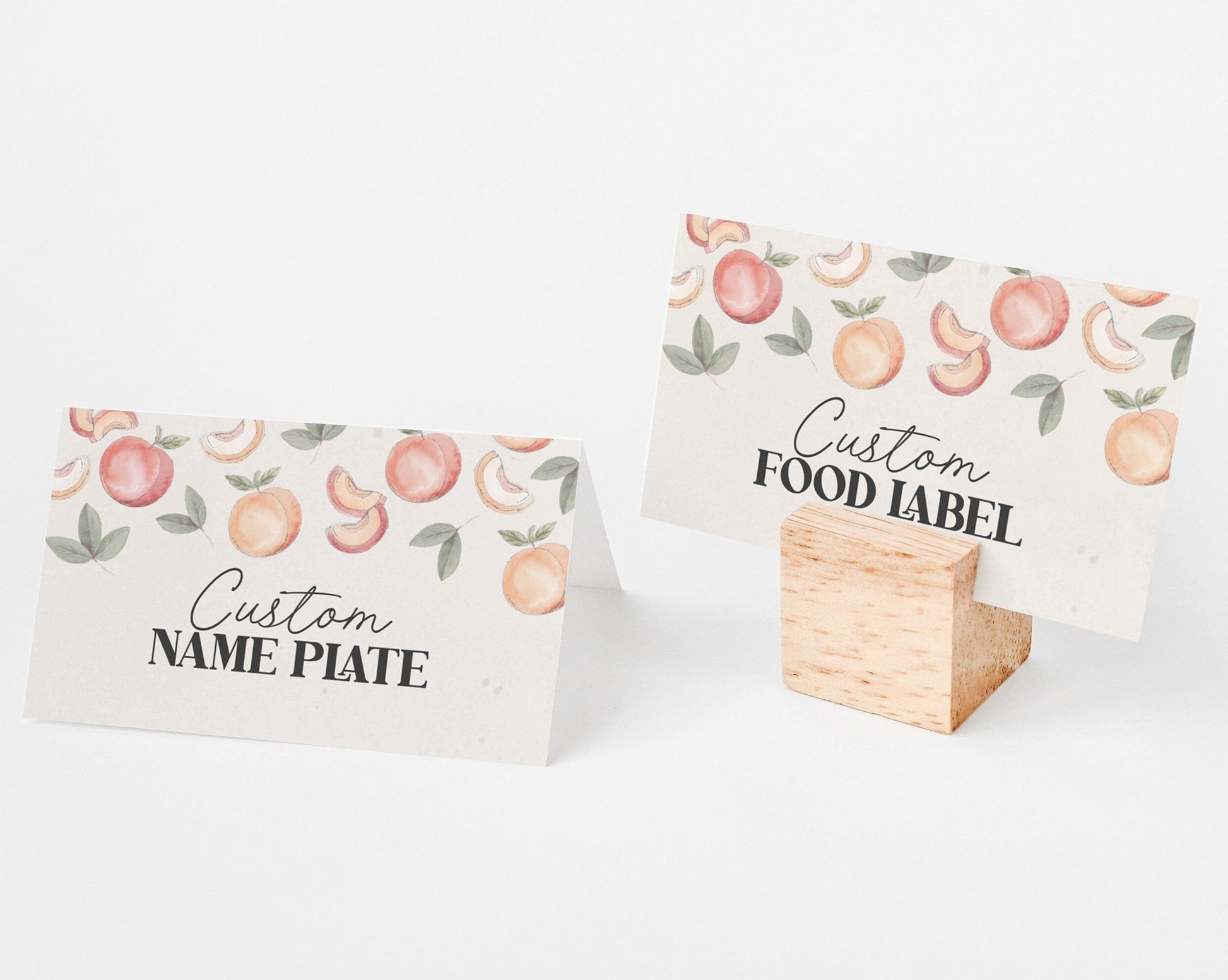 Sweet as a Peach Place Cards Printable Template, editable buffet food label name plate, peach baby shower, spring summer birthday party