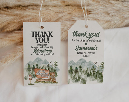 National Park Thank You Favor Tags Instant Download, woodland baby shower favors, fall outdoor baby shower, rectangle tag, spring camping